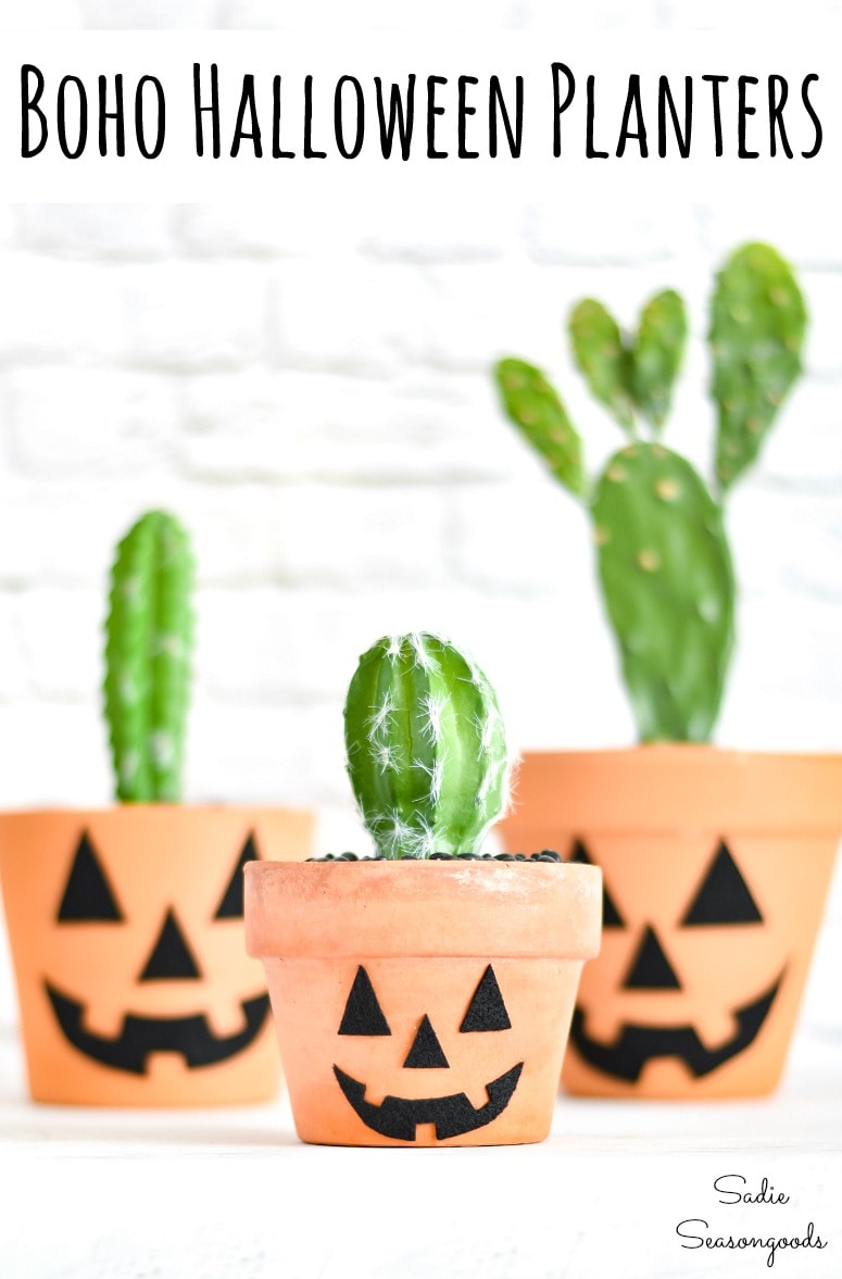 Modern halloween decor with terracotta jack o lanterns