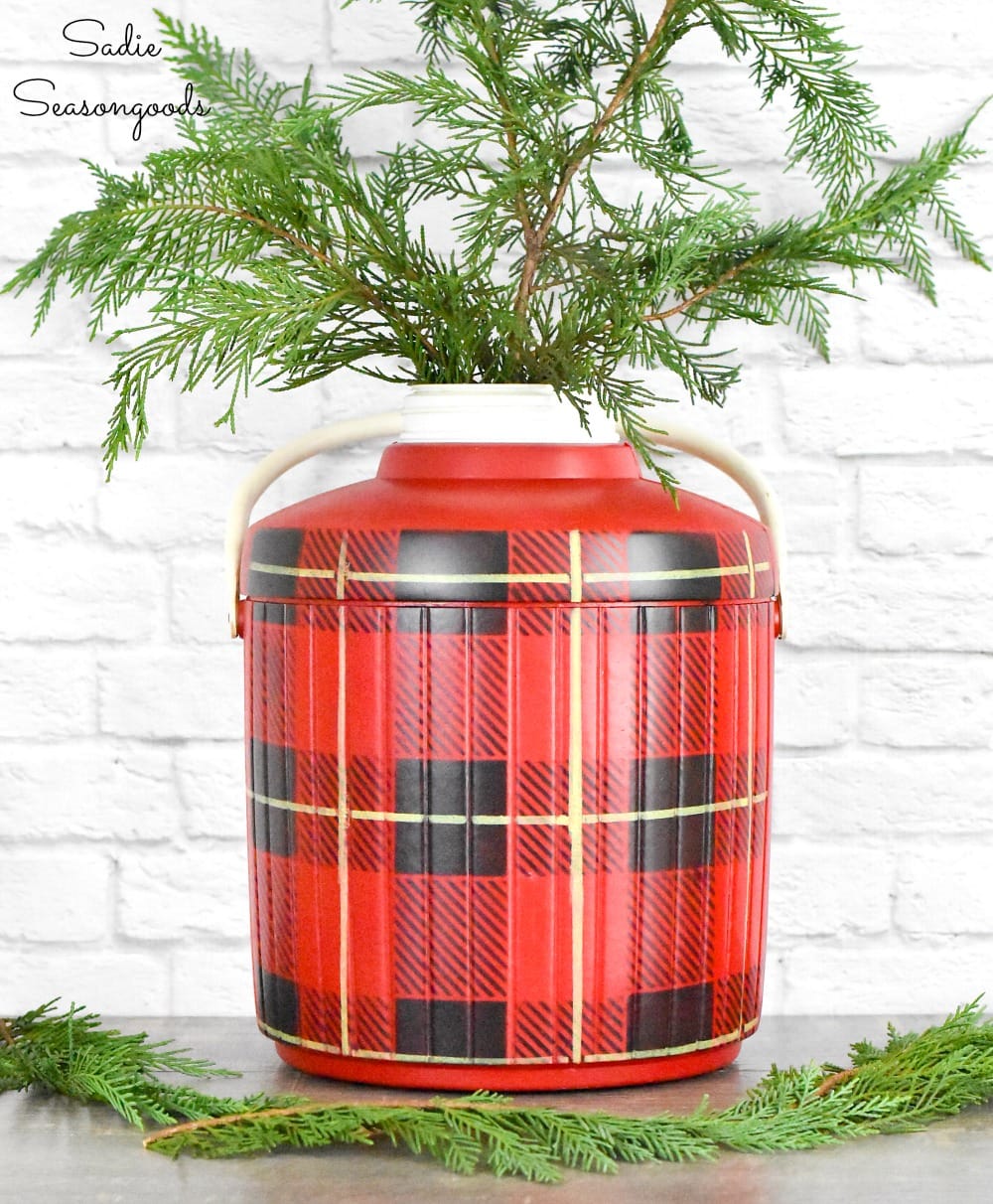 Plaid Christmas Decor with a Thermos Cooler