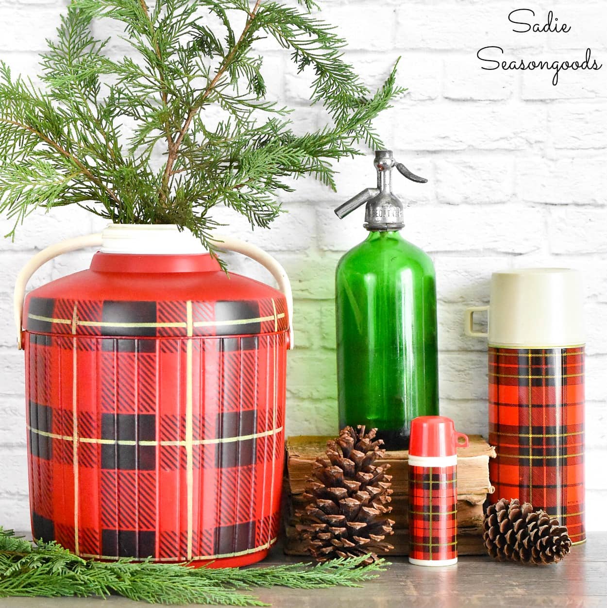 Plaid Christmas Decor with a Thermos Cooler