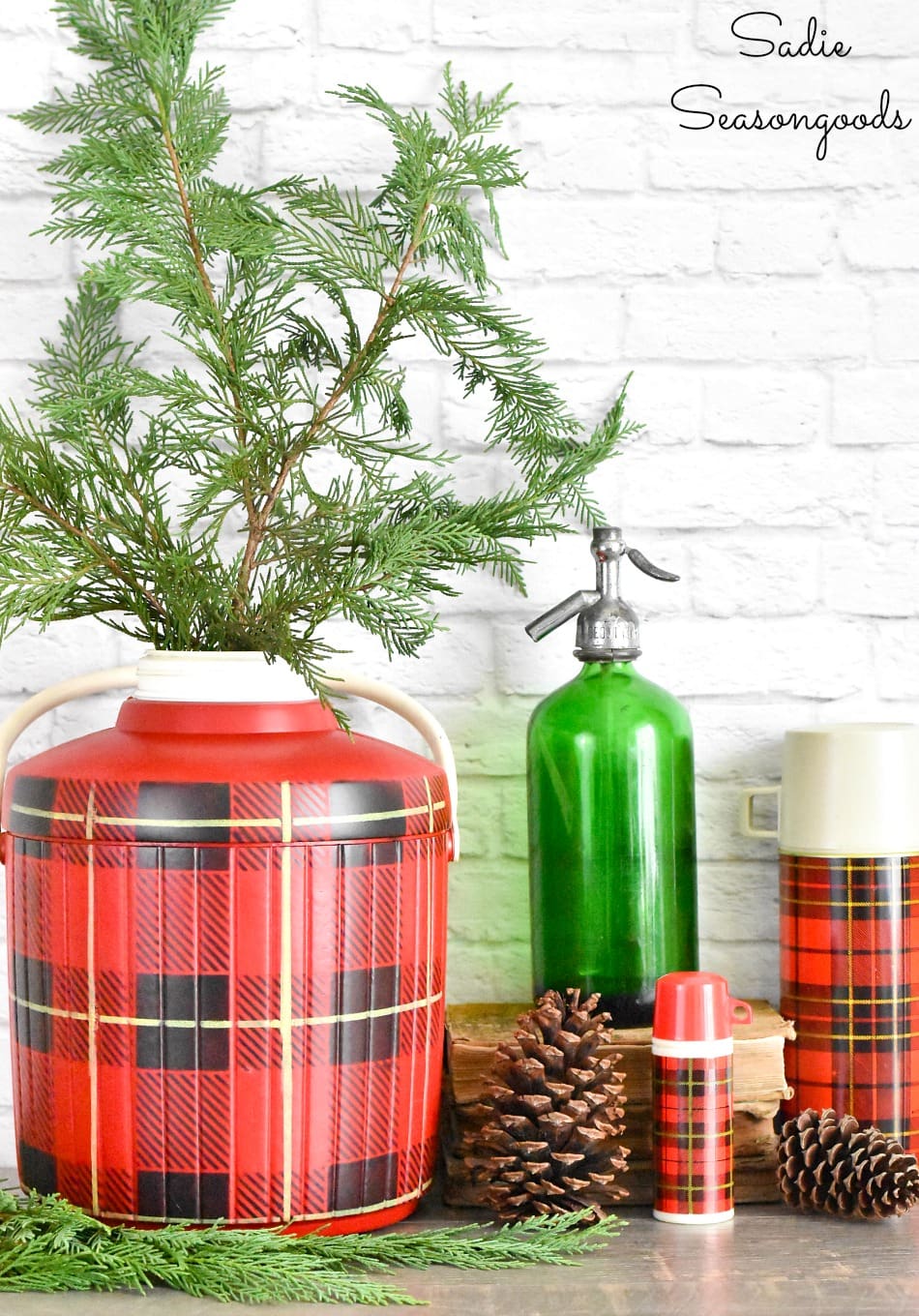 Red & Green Tartan Plaid Thermos Glass Ornament