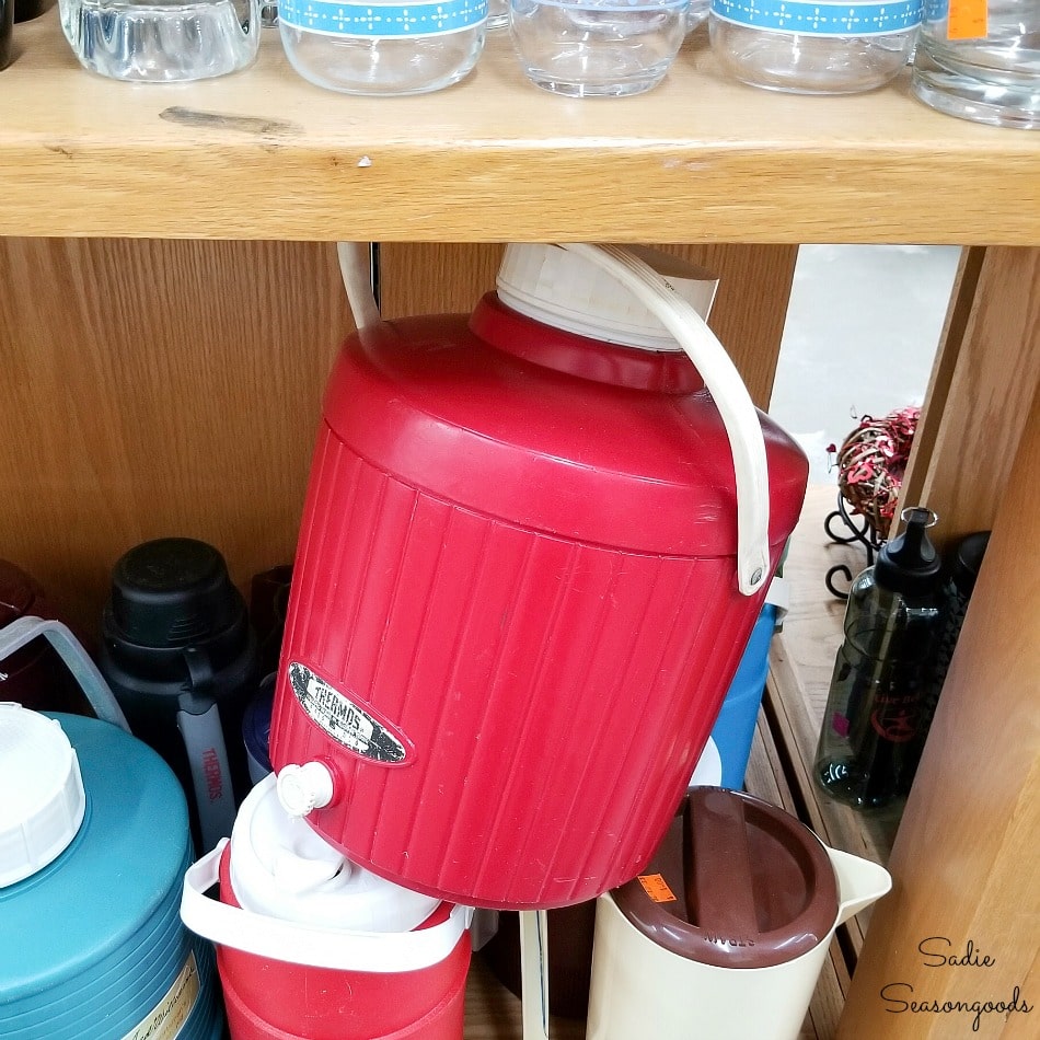 Red cooler for upcycling into plaid Christmas decor