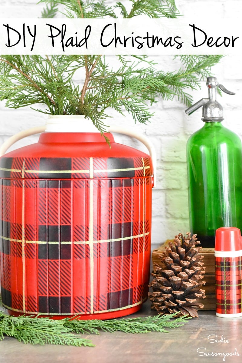 Plaid Christmas Decor with a Thermos Cooler