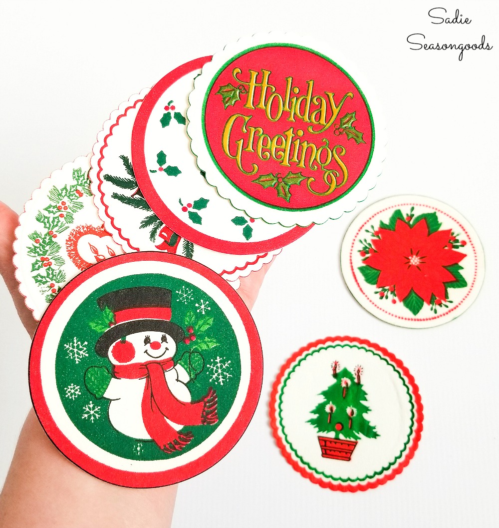 Christmas coasters to decoupage on wood ornaments for vintage Christmas decorations