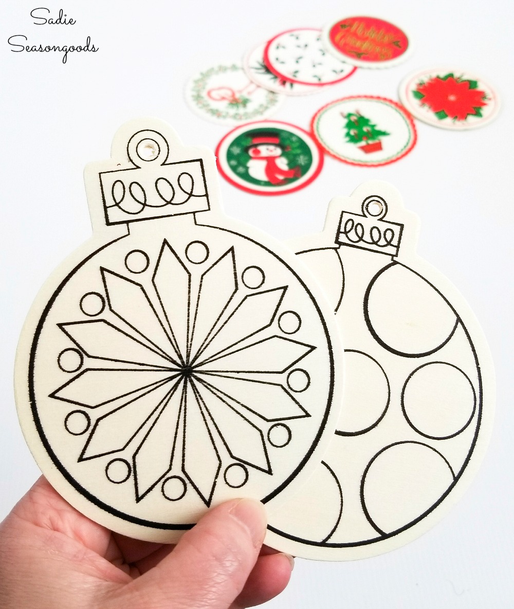 Wood Cutouts from the craft store to make the wooden ornaments with Christmas coasters