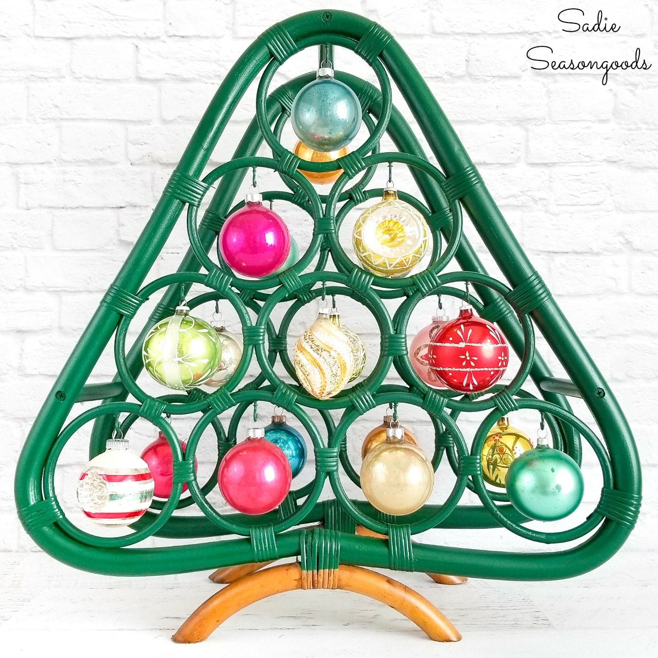 Boho Christmas Tree from a Bamboo Wine Rack