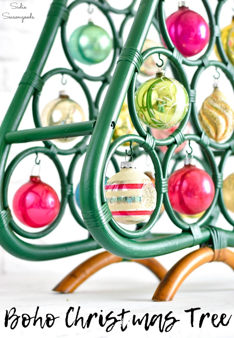 Upcycling a wine rack as Boho Christmas decor