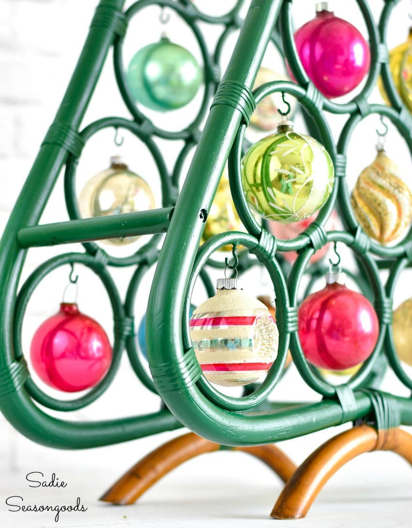 Vintage shiny brite ornaments on a boho Christmas tree