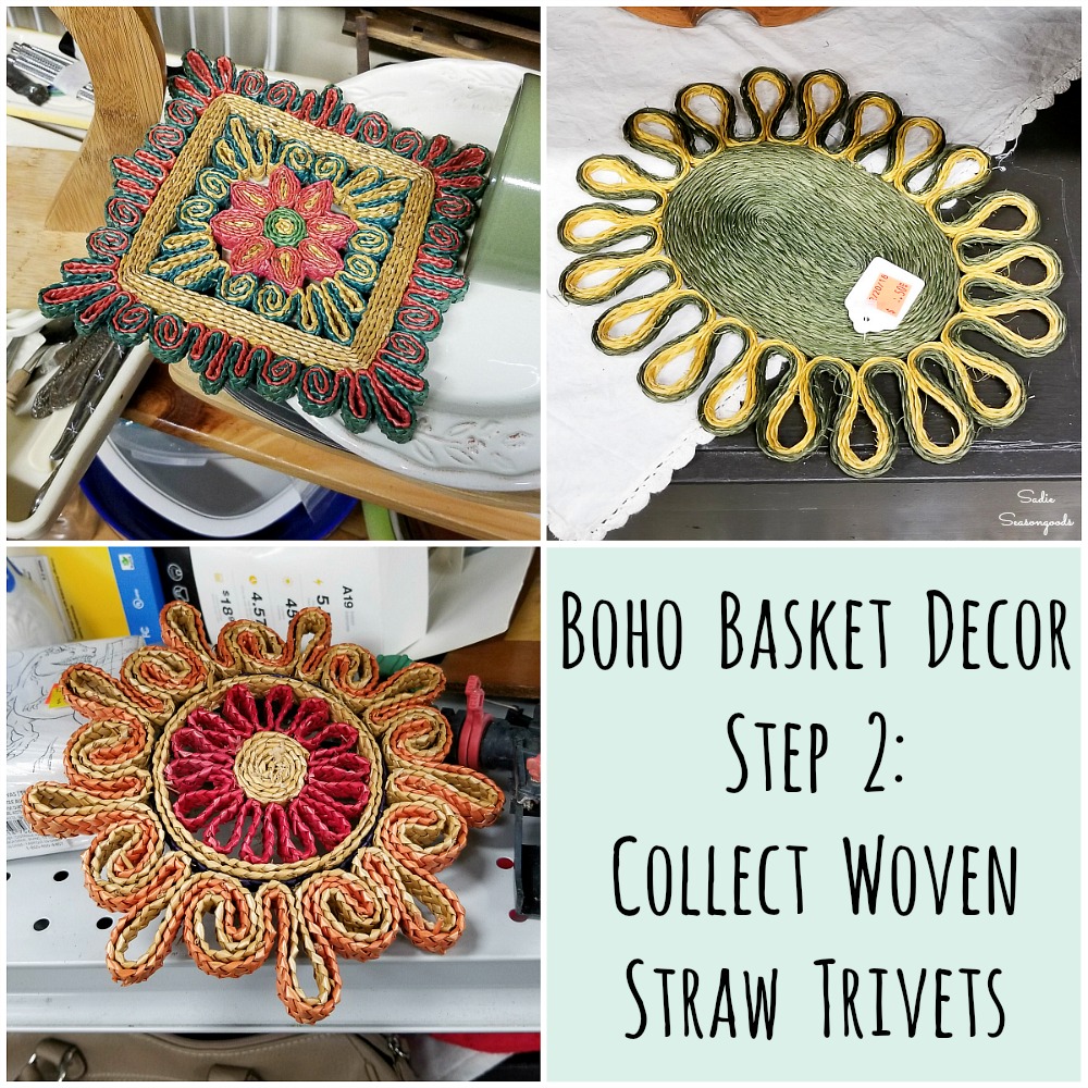 Woven trivets or straw trivets for upcycling into a Boho gallery wall or basket wall decor