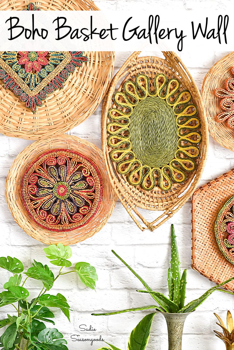 Boho wall decor with woven baskets