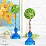Artificial Topiary Trees in Vintage Candlesticks for Spring Decor