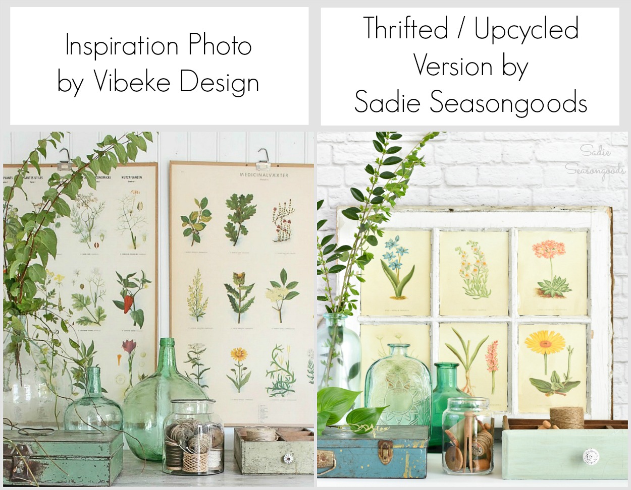 Thrift the Look for Garden Decor or Botanical Decor with thrifted pieces and upcycled crafts