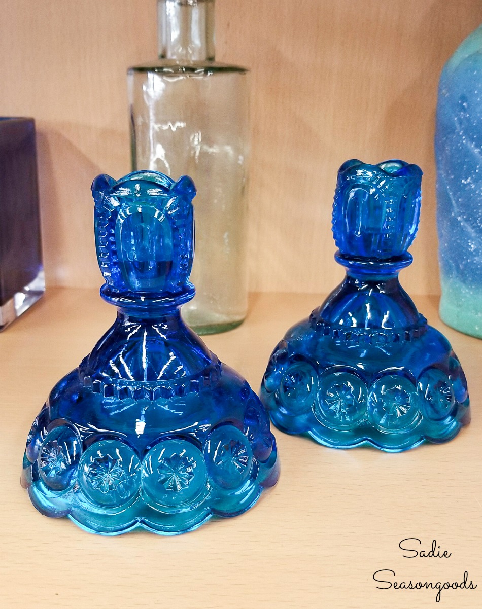 Vintage candlesticks at a thrift store for upcycling into Spring mantel decor Vintage candlesticks at a thrift store for upcycling into Spring mantel decor