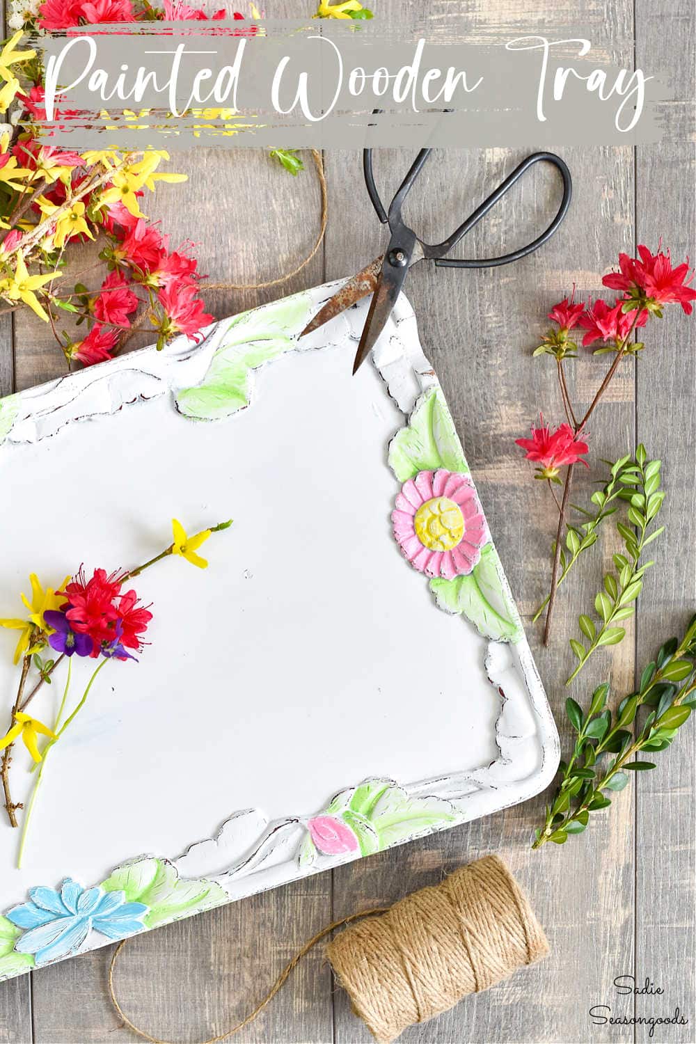 spring decor with a painted tray