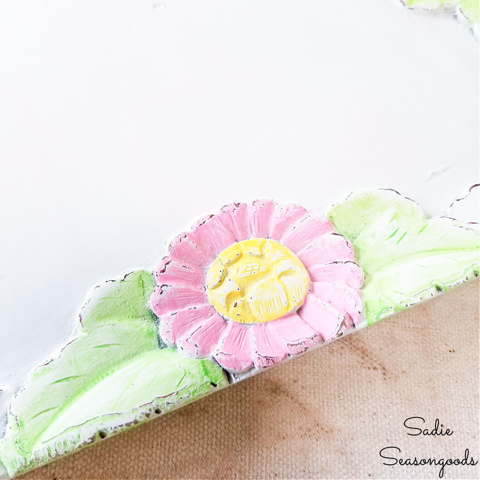 tole flowers on a rectangular wooden tray