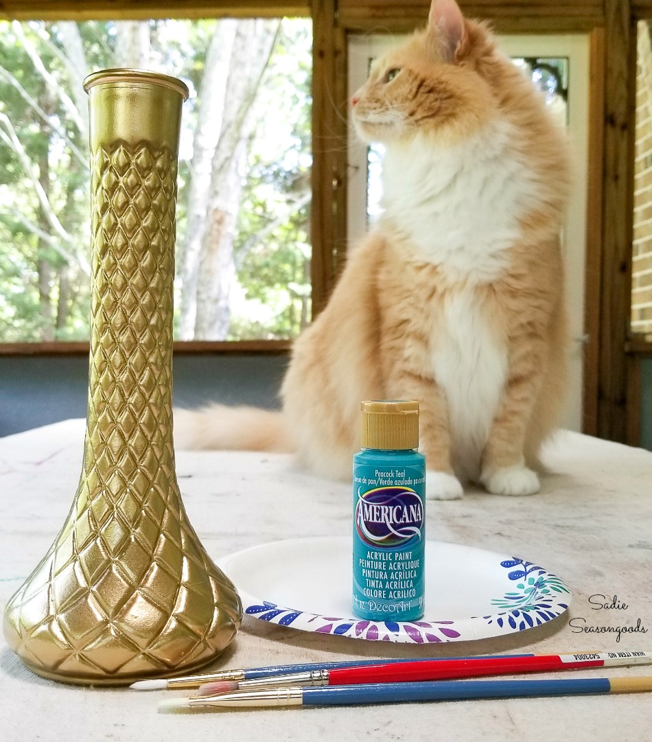 Painting a clear glass vase to look like a Cloisonne vase