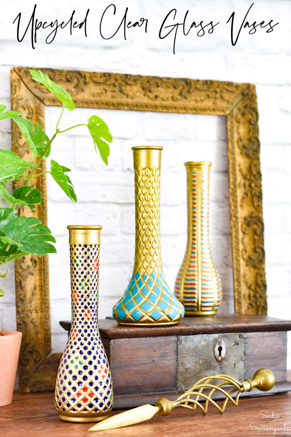 cloisonne vases that started out as clear glass vases from the thrift store
