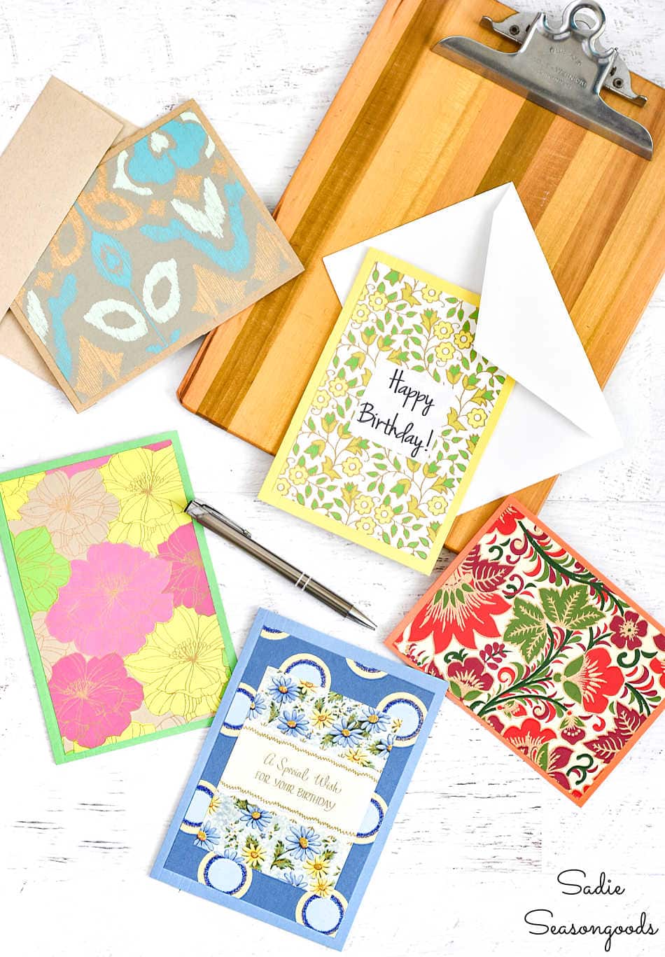 old file folders as diy greeting cards