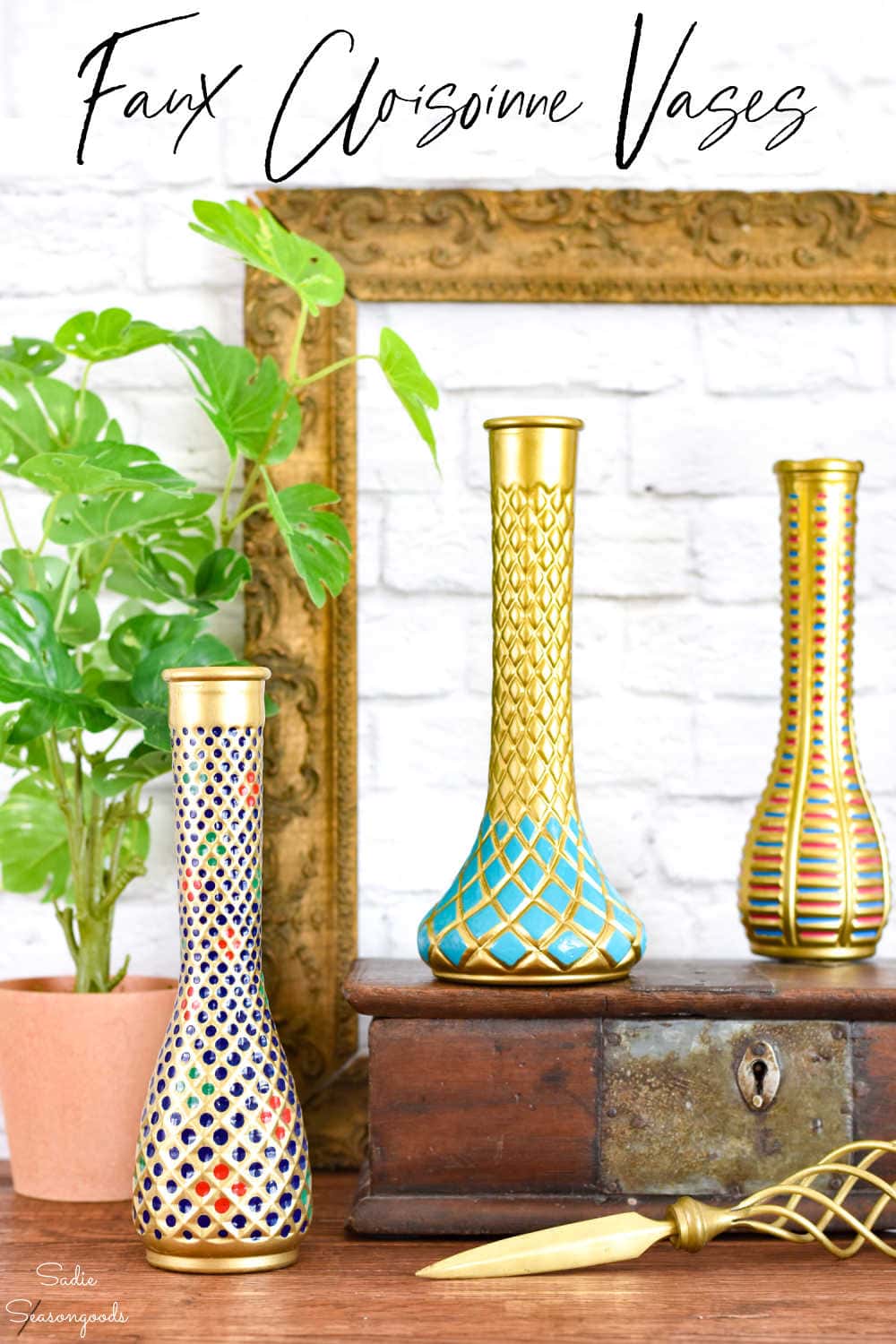upcycled version of a cloisonne vase for global bohemian decor