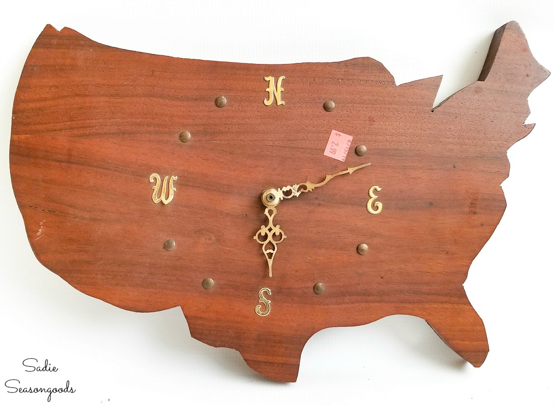 Upcycling a wooden USA shaped clock into flag decor