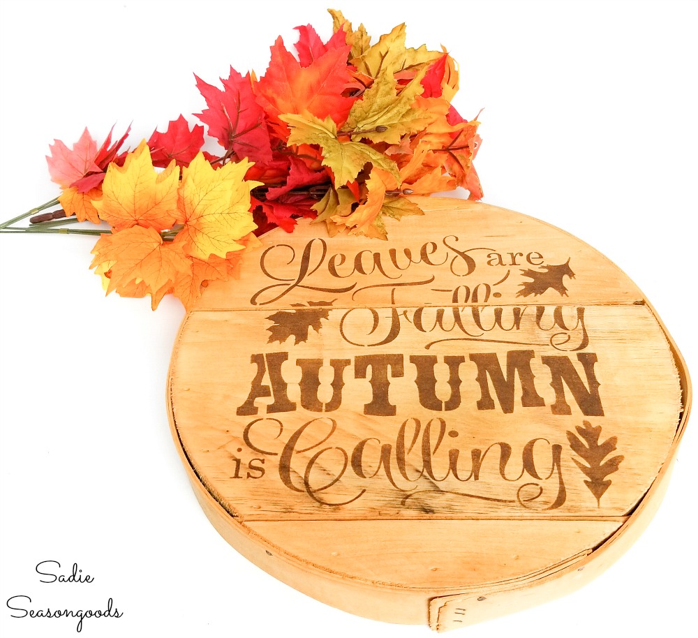 Fall door decor that looks like a wood burned sign