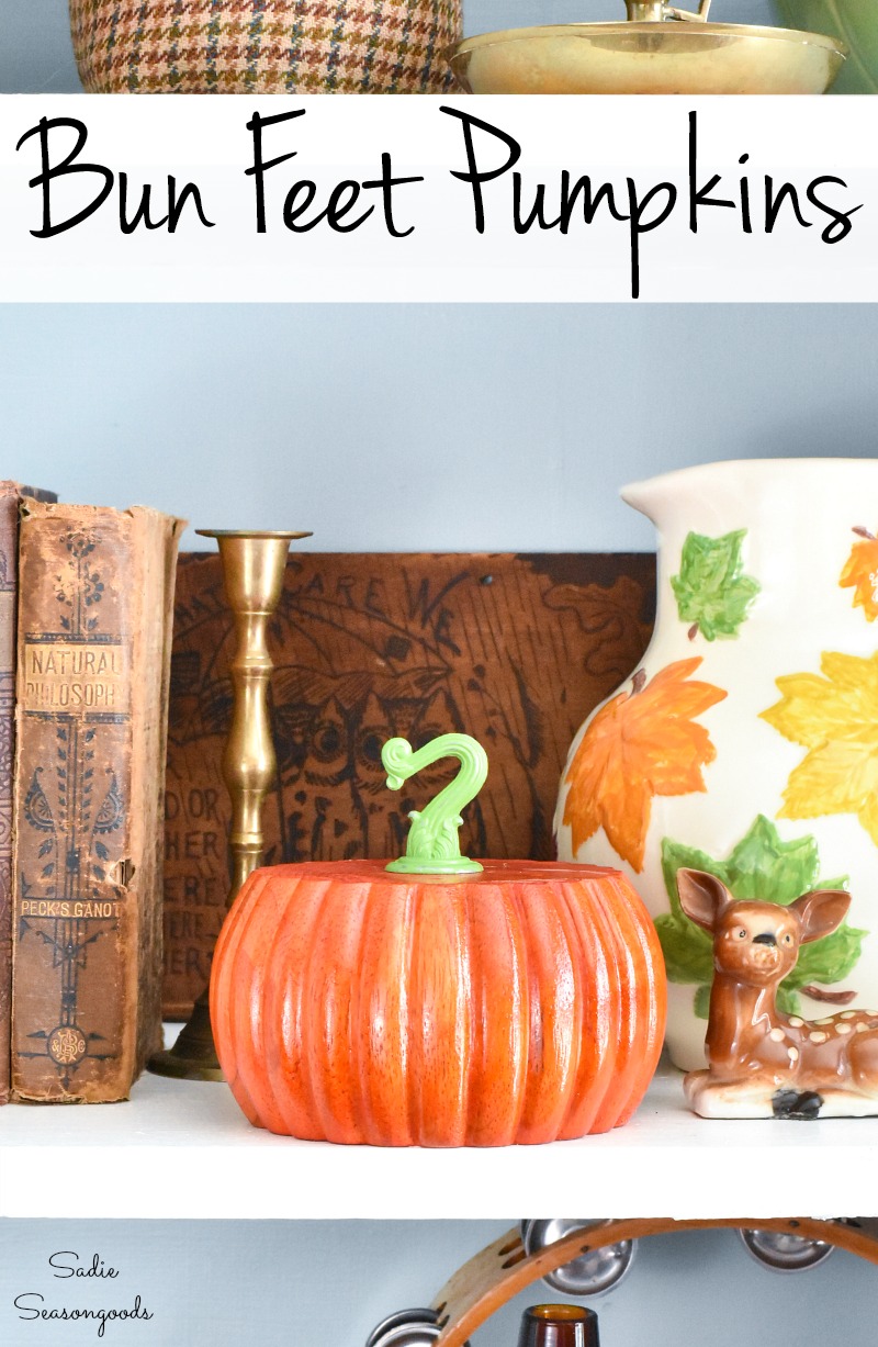 Fall decorating with fun feet as wood pumpkins