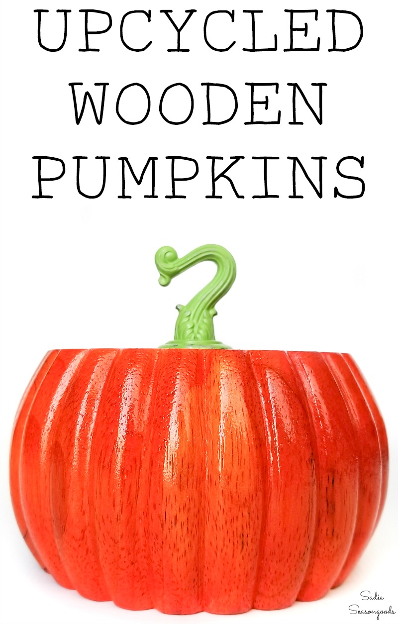 Wooden bun feet as pumpkins for fall and autumn decor