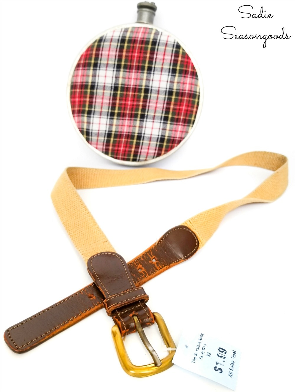 Adding a strap to a vintage canteen with a woven belt