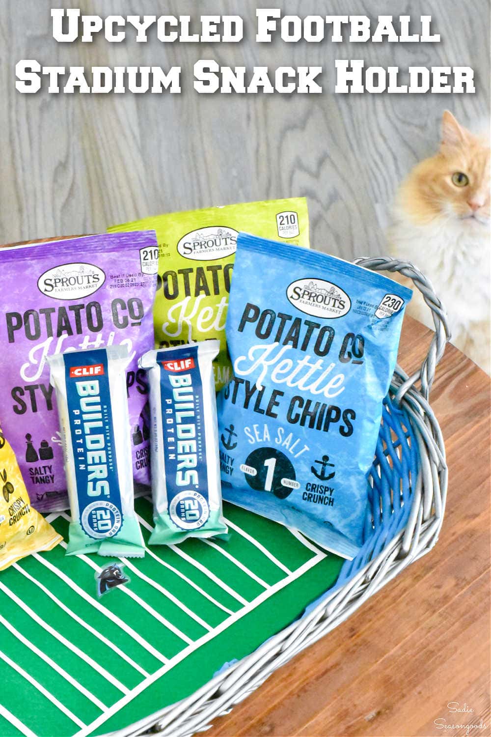 repurposing a thrift store basket as a football stadium