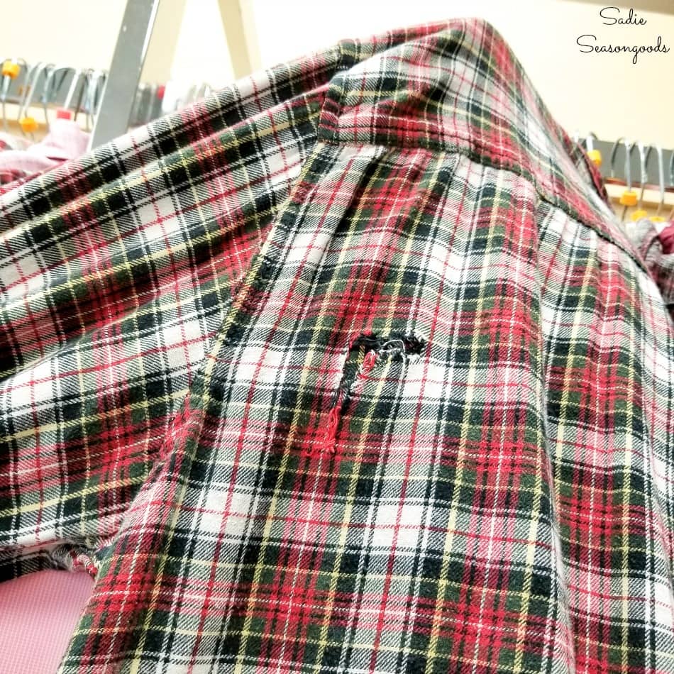 Flannel crafts with a torn shirt from the thrift store