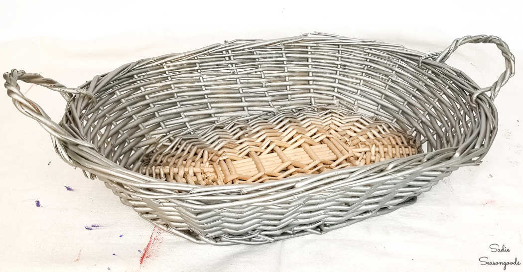painting an oval basket for a football watch party