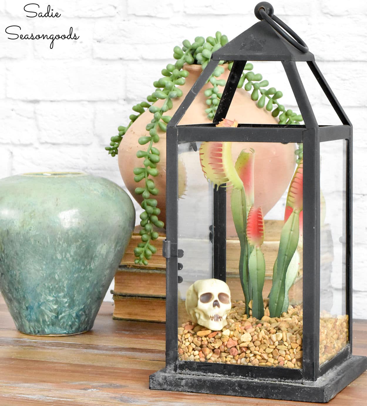 Halloween Terrarium in a Candle Lantern