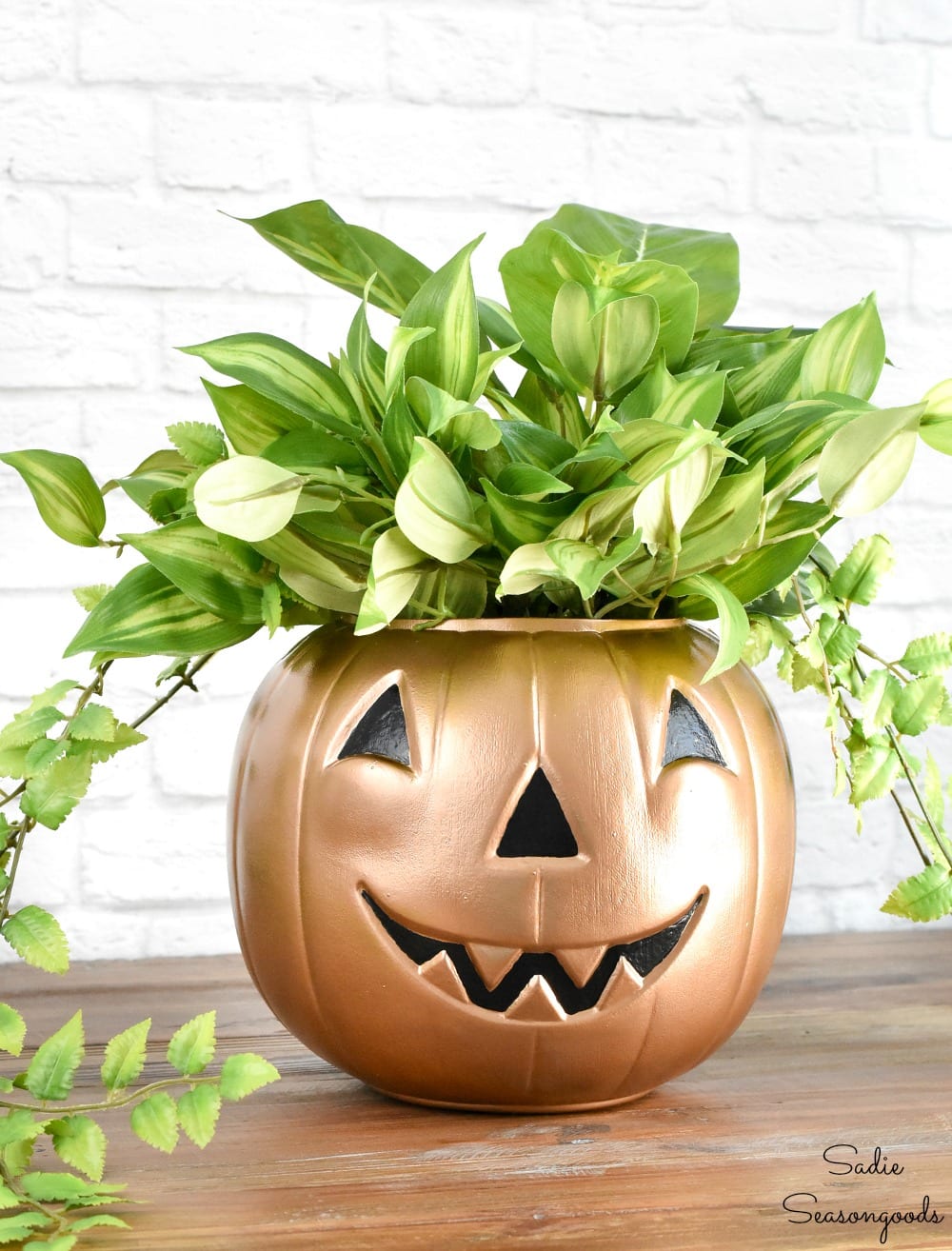 Metallic pumpkin and boho planter