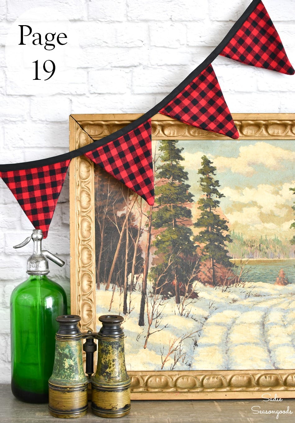 Rustic home decor with buffalo plaid banner