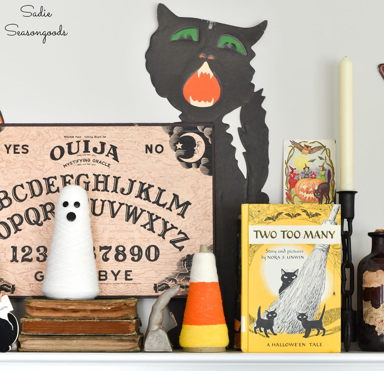 Vintage Halloween decor with children's Halloween books