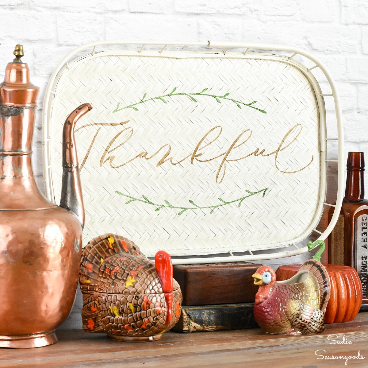 Thanksgiving Sign from a Bamboo Serving Tray