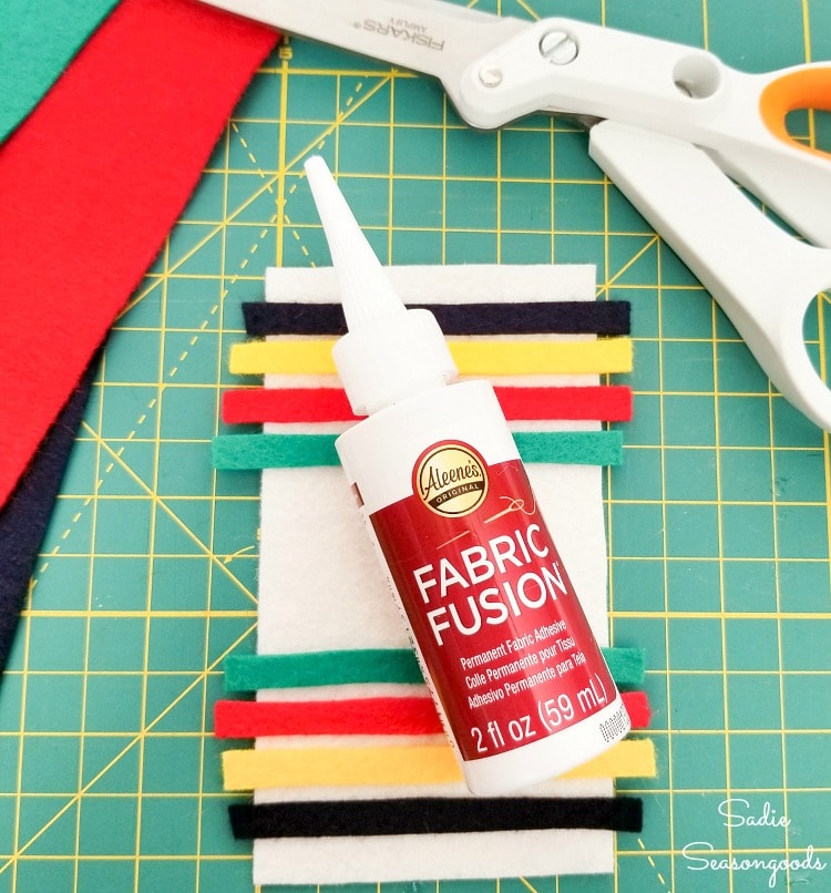 Fabric glue for the Hudson Bay stripes