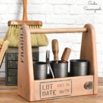 Industrial style decor with a wooden tool caddy