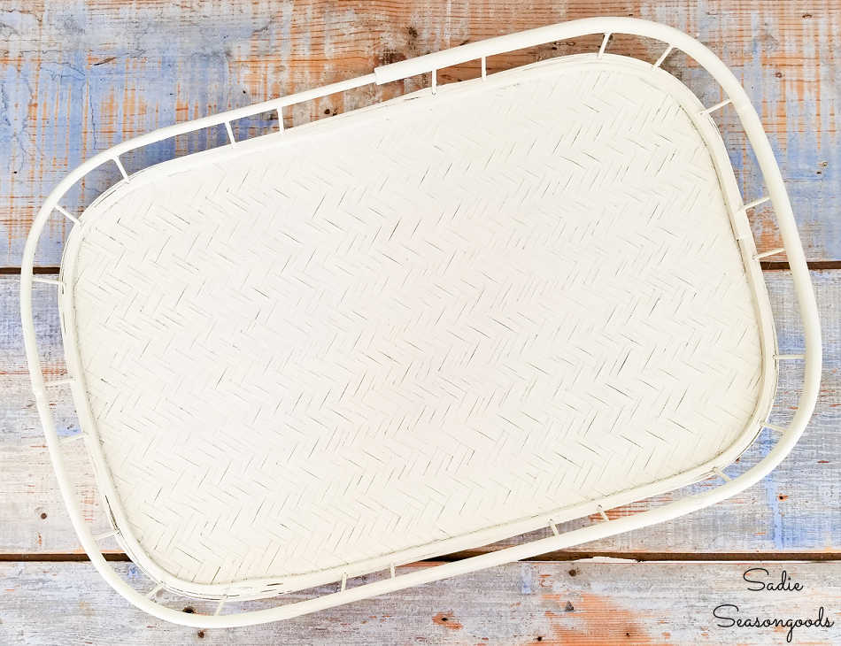 bamboo serving tray that's been painted white