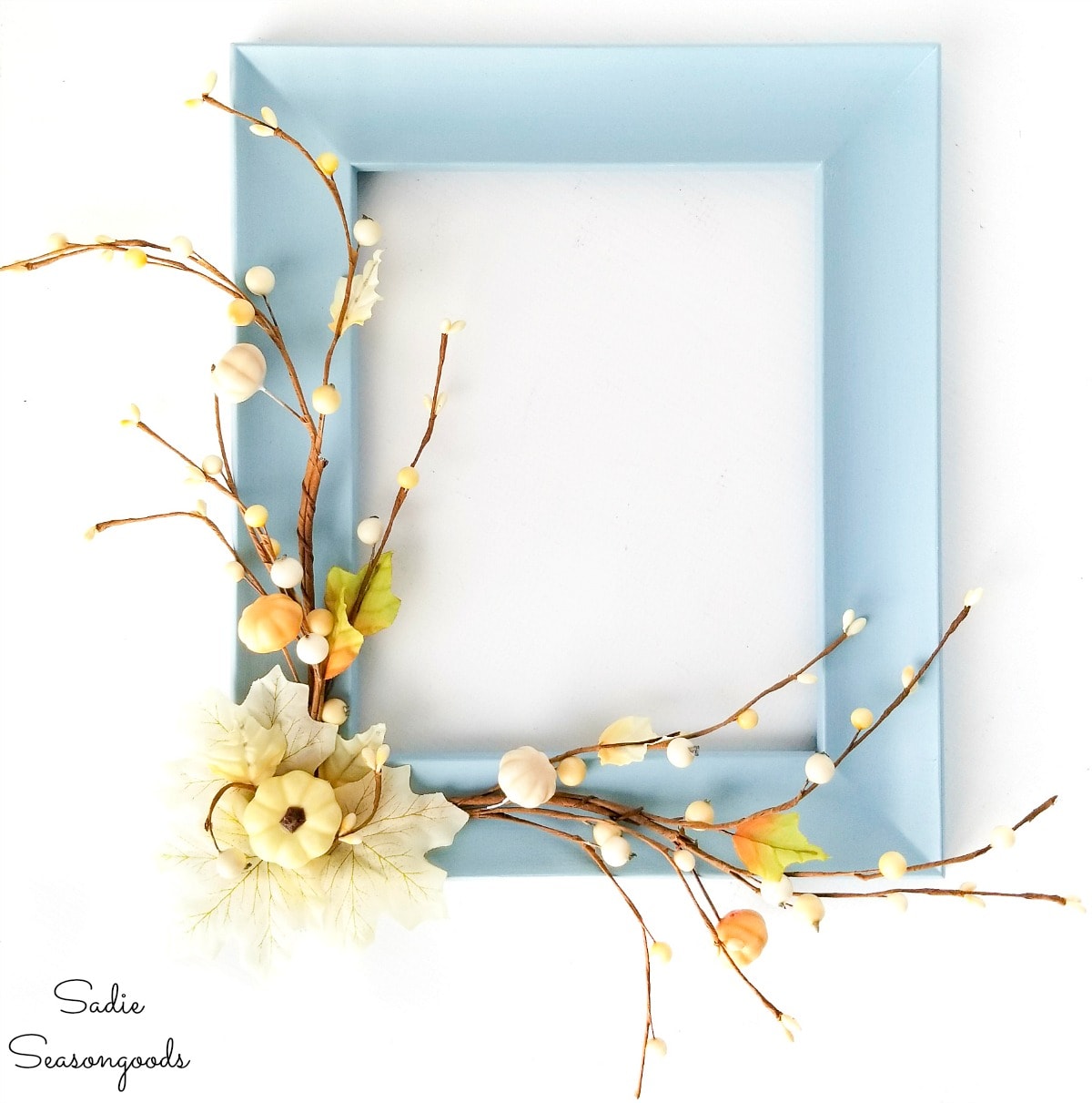 Repurposing a picture frame as a neutral fall wreath