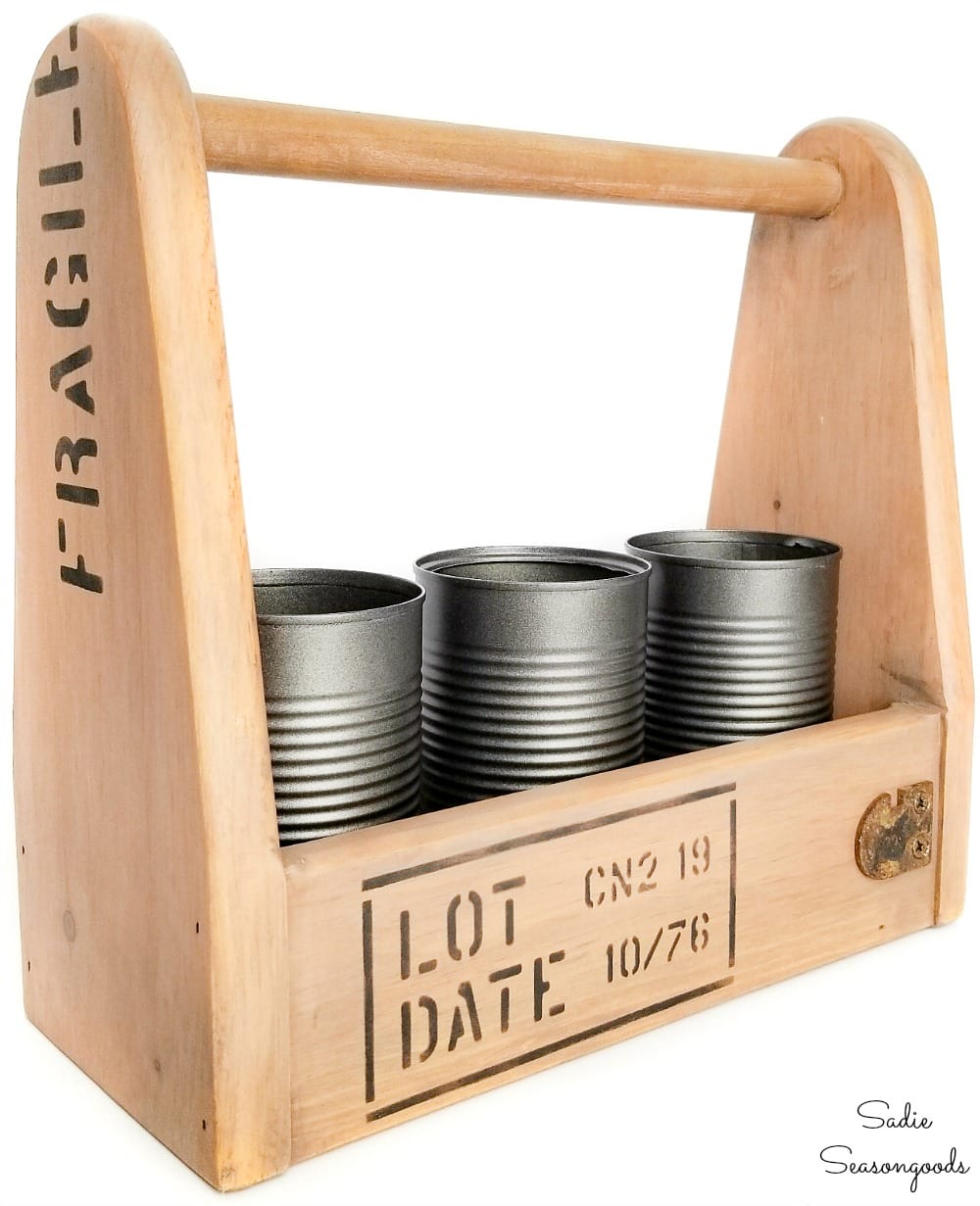 Upcycling the wooden tool caddies as industrial decor