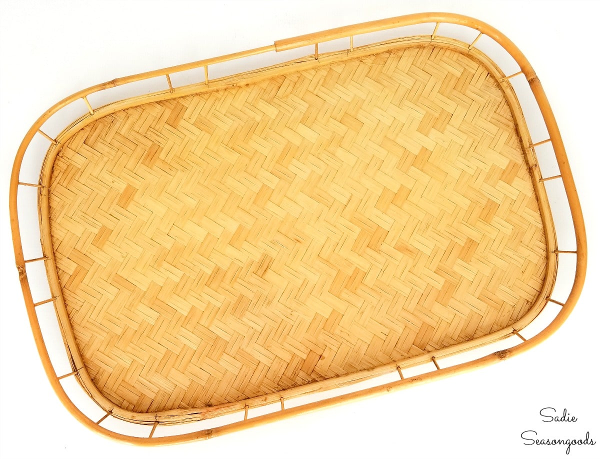 Vintage bamboo tray to be DIY Thanksgiving decor