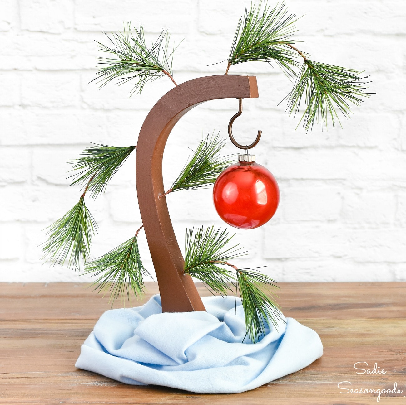 Upcycled version of a Charlie Brown Christmas tree