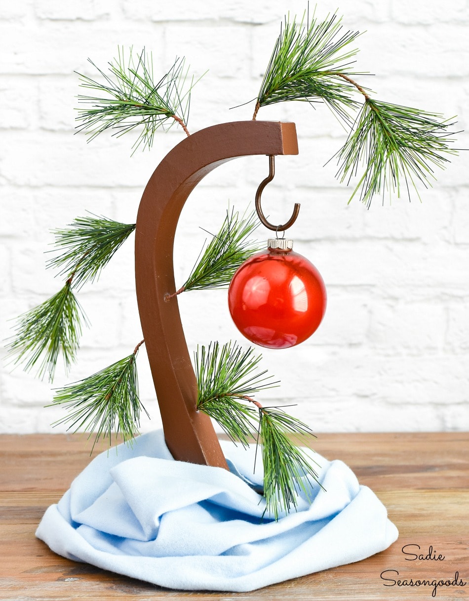 Upcycling a banana stand into a Charlie Brown Christmas tree