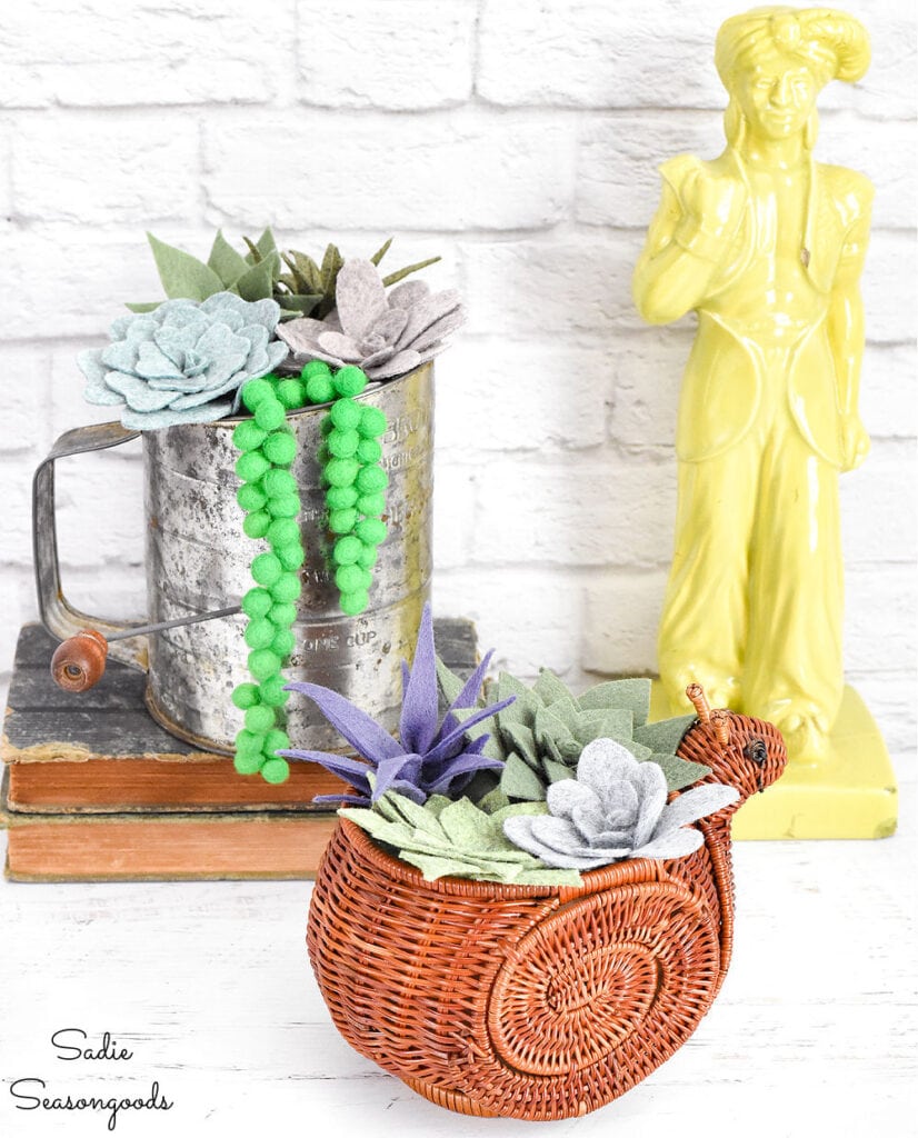 Felt Succulents in Thrifted Planters for Easy DIY Home Decor