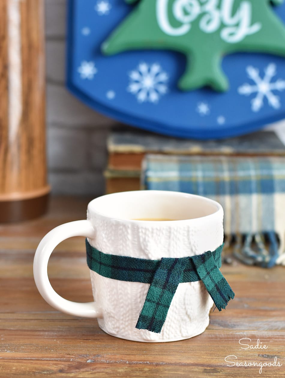 Mug scarf from a flannel shirt