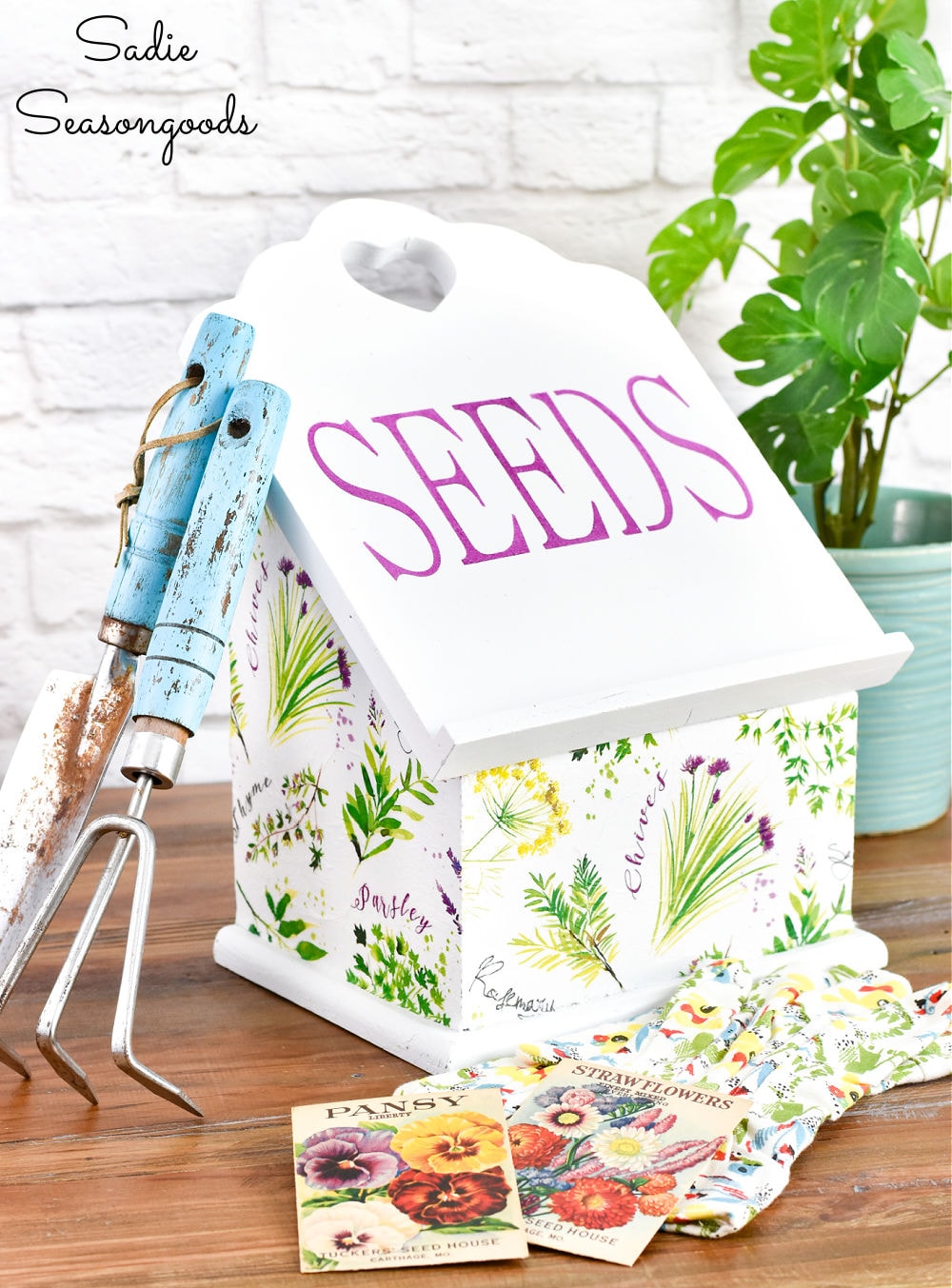 seed storage box and cottage garden decor