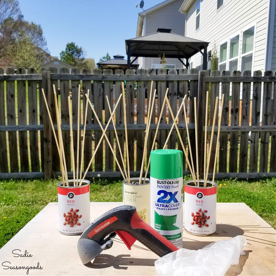 how to spray paint bamboo skewers