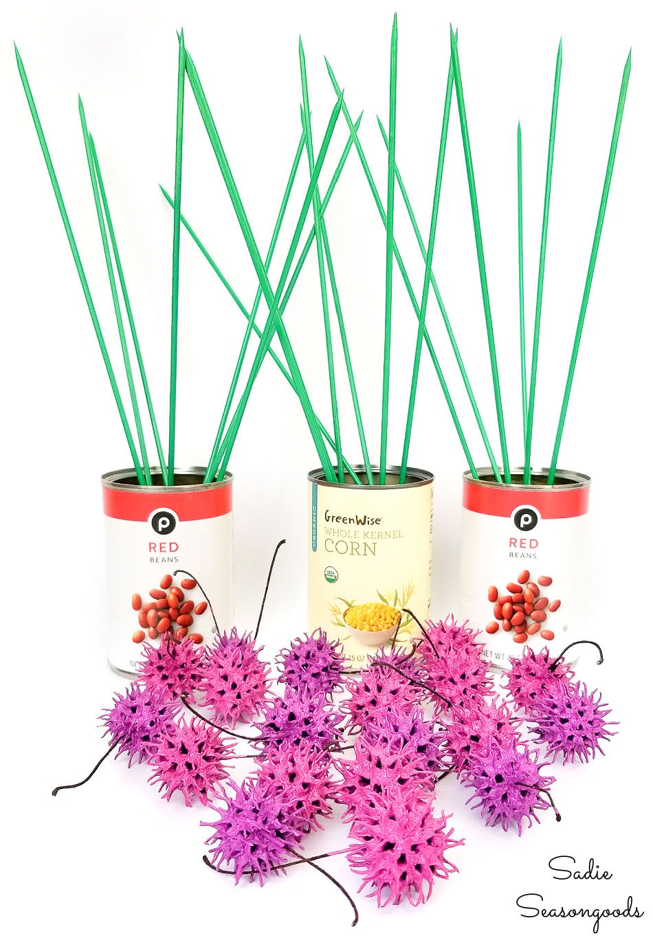 making chive flowers from sweet gum balls