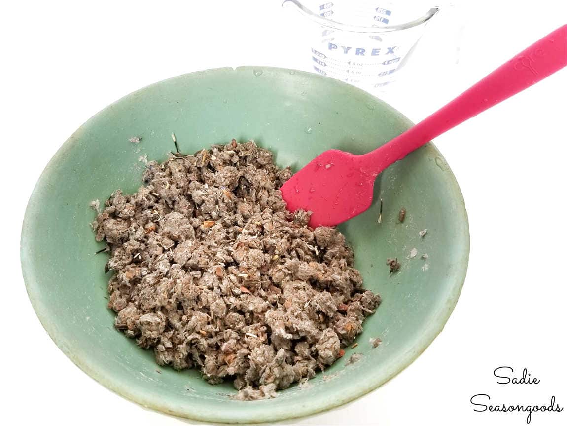 paper pulp and wildflower seeds to make seed bombs