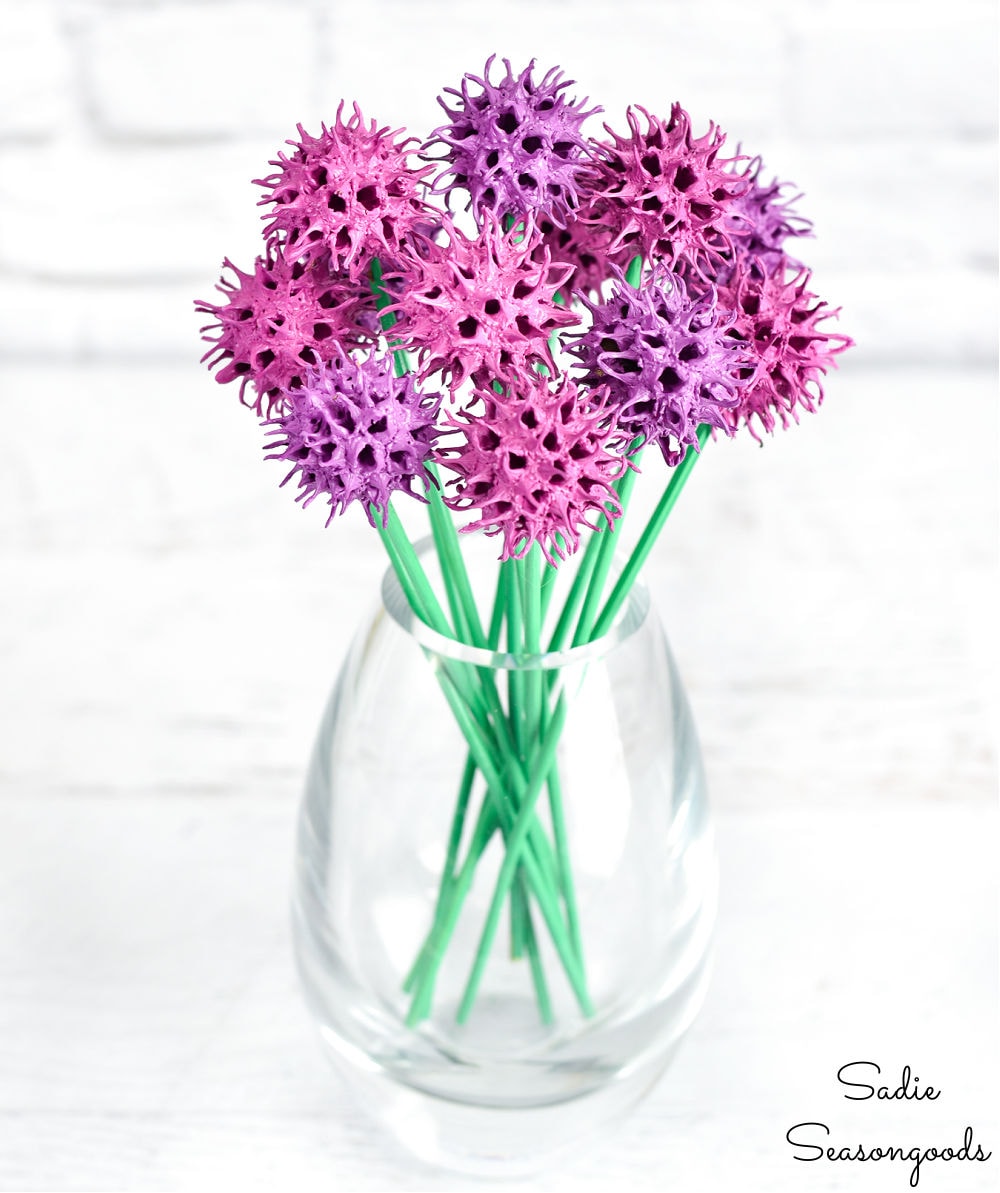 sweet gum tree balls as chive flowers